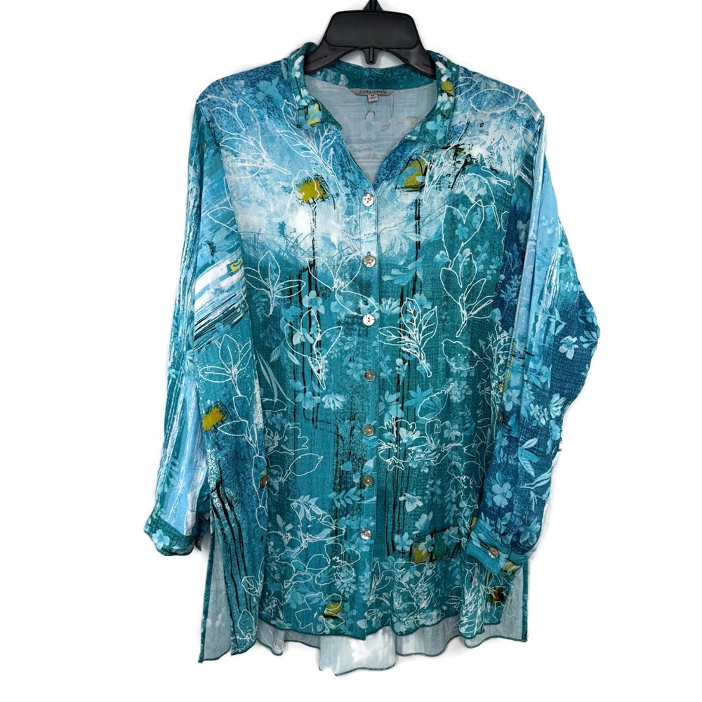 John Mark Blue Floral Button Down Tunic Size M